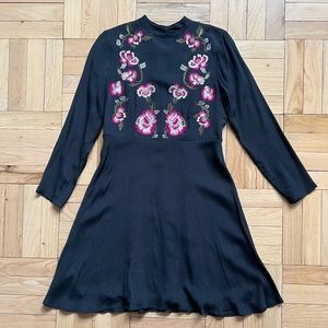 Nanette Lepore black dress with floral embroidery. Size 0.